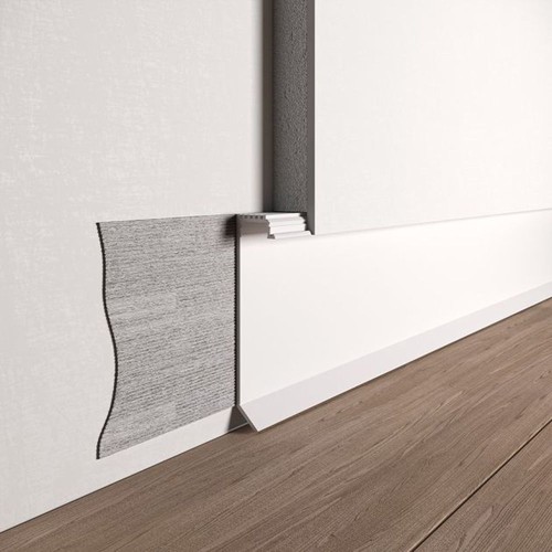 Ukryta aluminiowa listwa przypodłogowa z oświetleniem LED o wysokości 60 mm biały